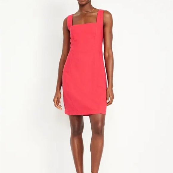 Old Navy Red Mini Dress Square Neck Sleeveless Linen - Picture 1 of 6